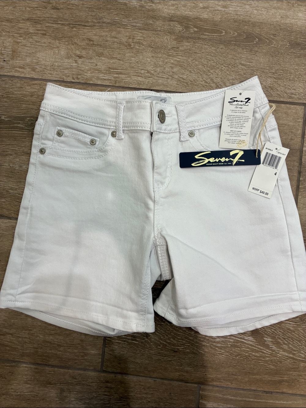 Seven7 White Stretch Denim Mid-Rise Shorts